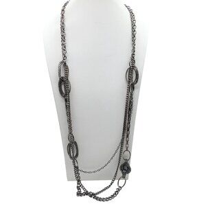 Premier Designs Gunmetal Multilayer Chain Necklace with Intricate Oval Links